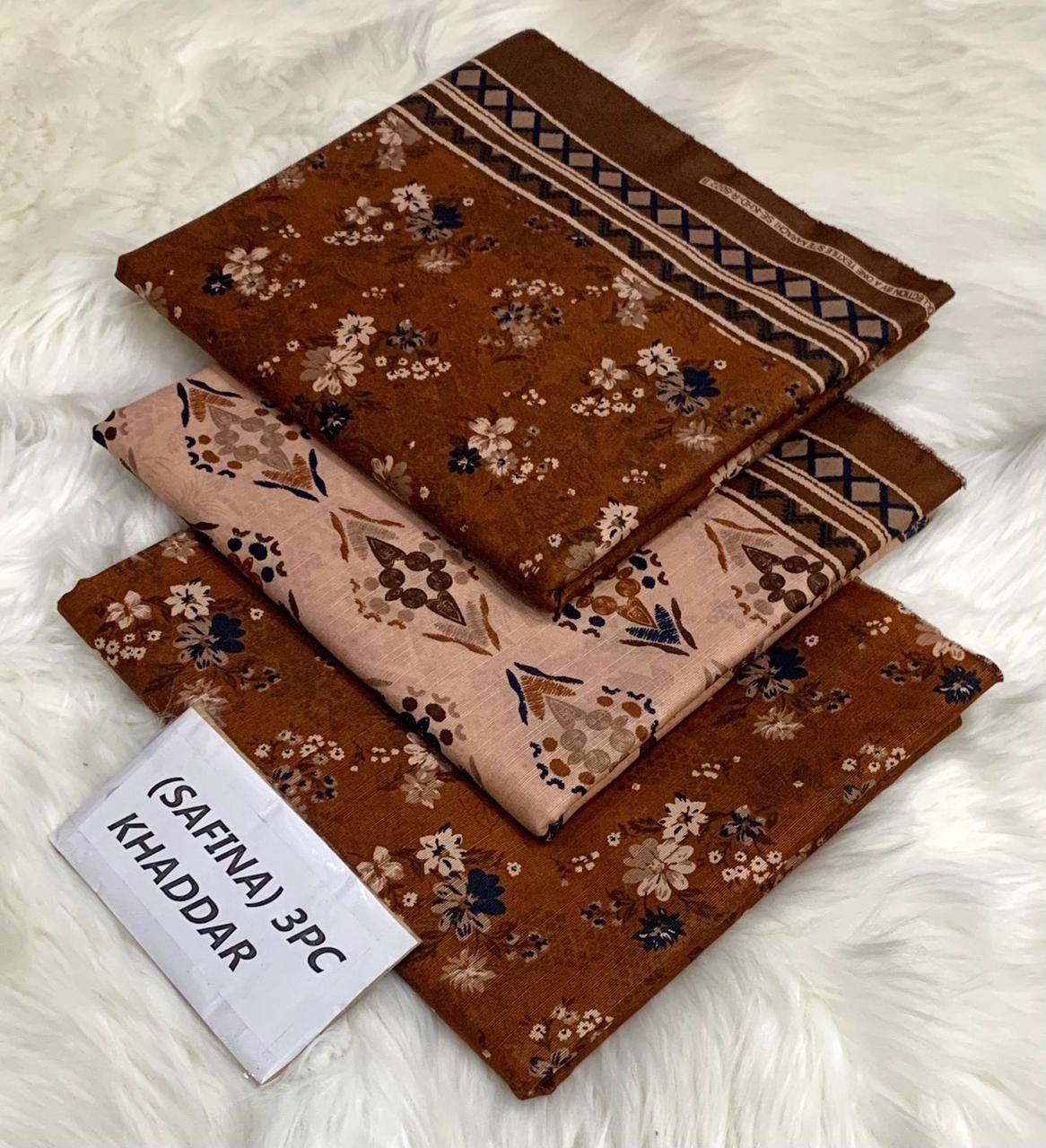 Safina Original Khaddar 3 Piece Collection – Allover Printed with Dyed Trouser