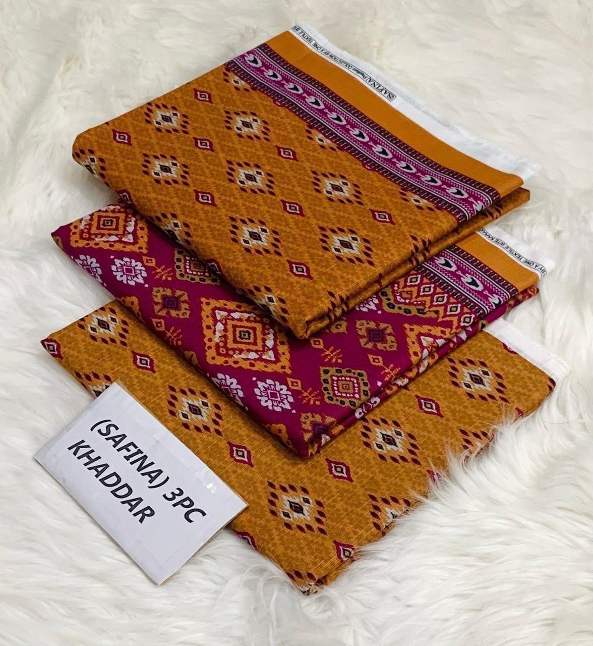 Safina Original Khaddar 3 Piece Collection – Allover Printed with Dyed Trouser