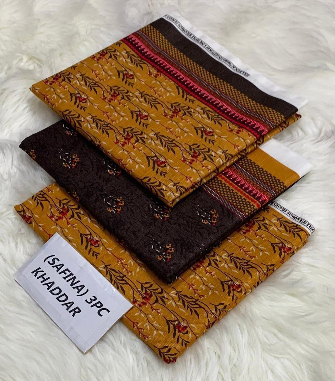 Safina Original Khaddar 3 Piece Collection – Allover Printed with Dyed Trouser