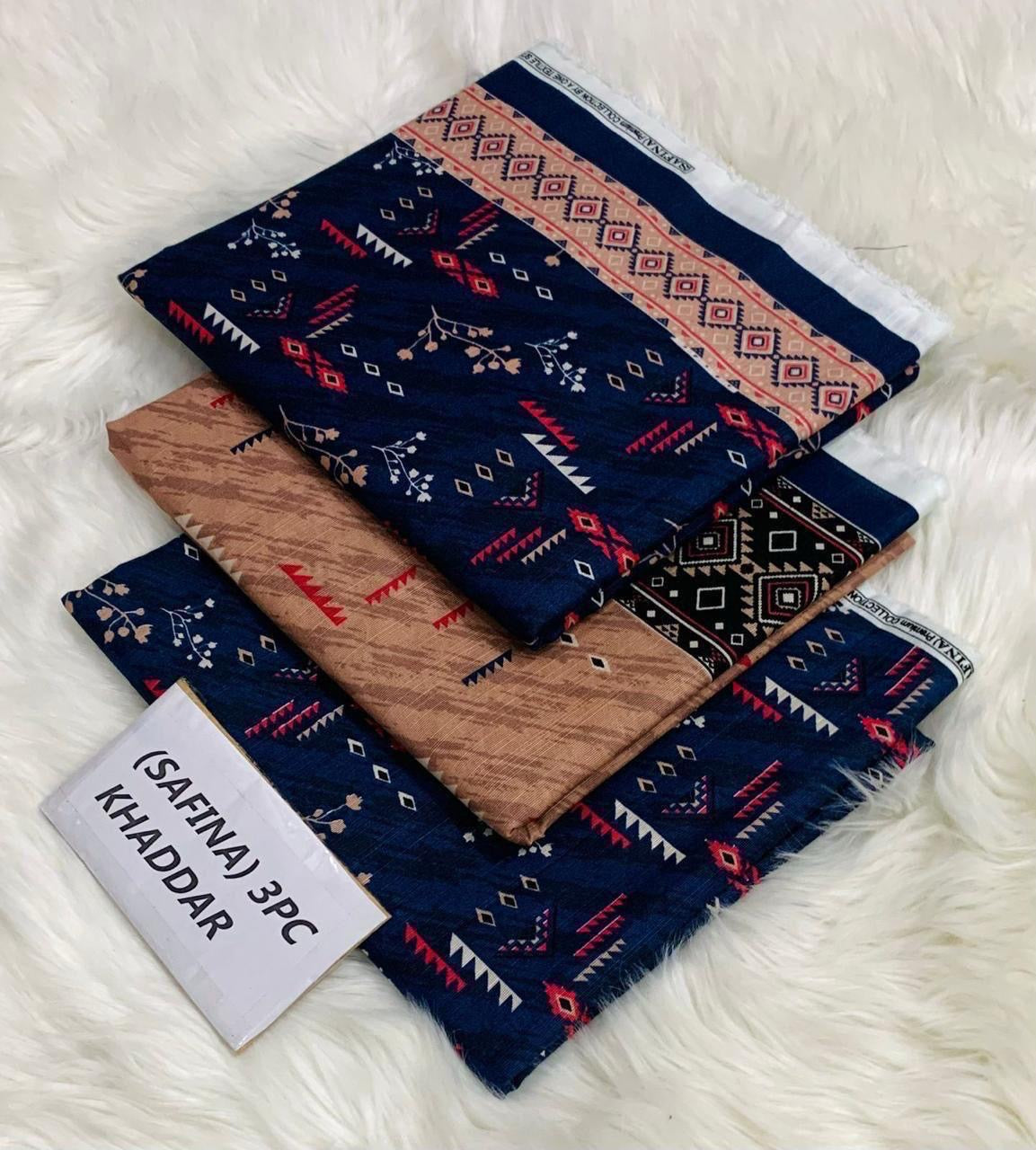 Safina Original Khaddar 3 Piece Collection – Allover Printed with Dyed Trouser