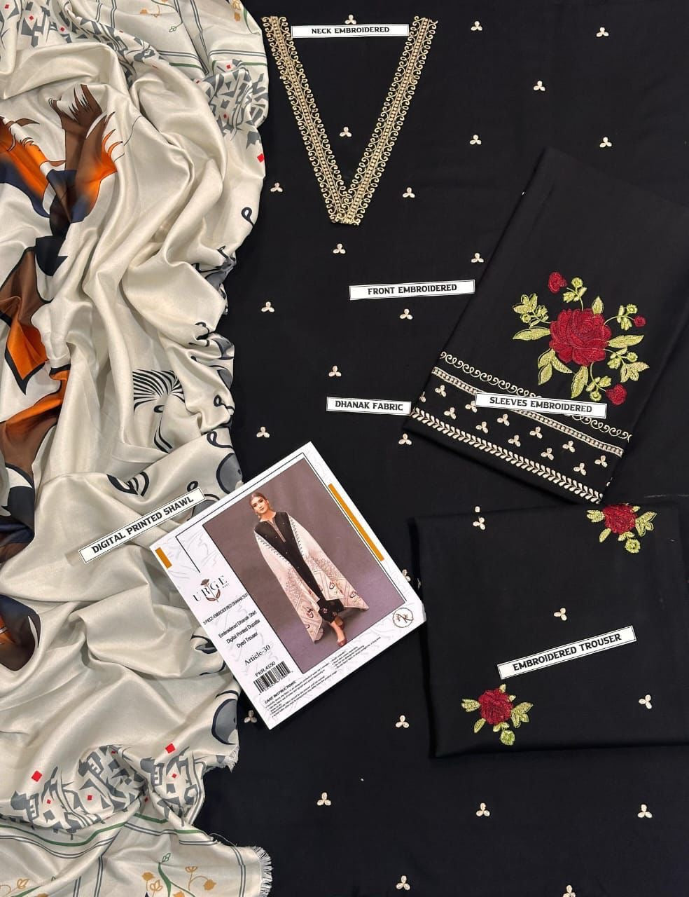 URGE Airjet Dhanak 3 Piece Embroidered Collection – Premium Winter Wear