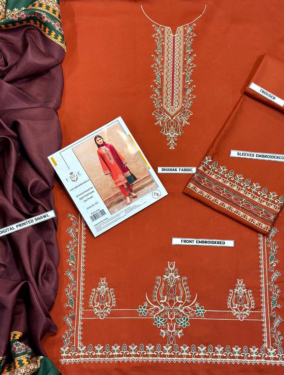 URGE Airjet Dhanak 3 Piece Embroidered Collection – Premium Winter Wear