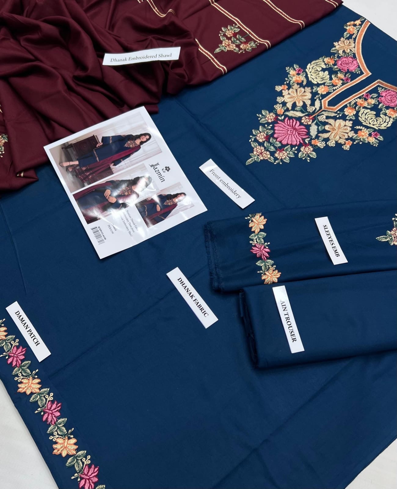 Jazmin Most Demanding Edition – 3 Piece Unstitched Dhanak Embroidered Suit