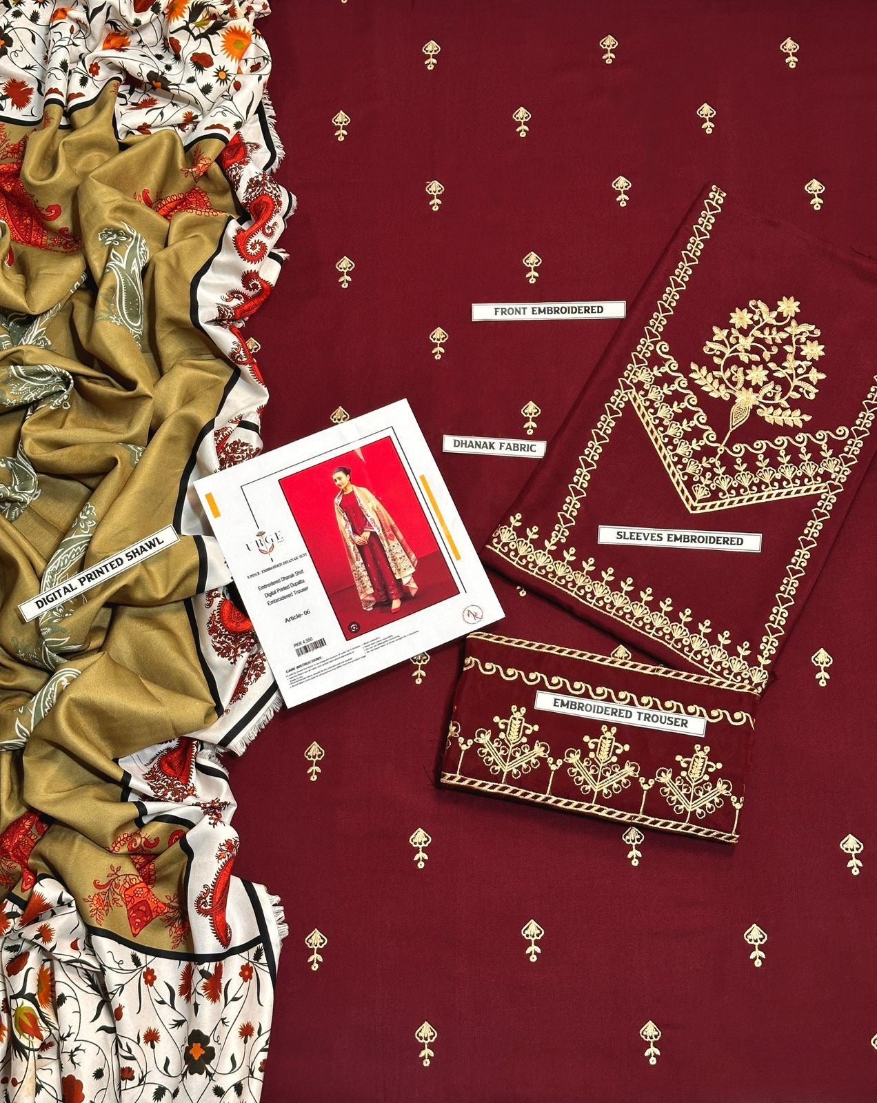 URGE Airjet Dhanak 3 Piece Embroidered Collection – Premium Winter Wear