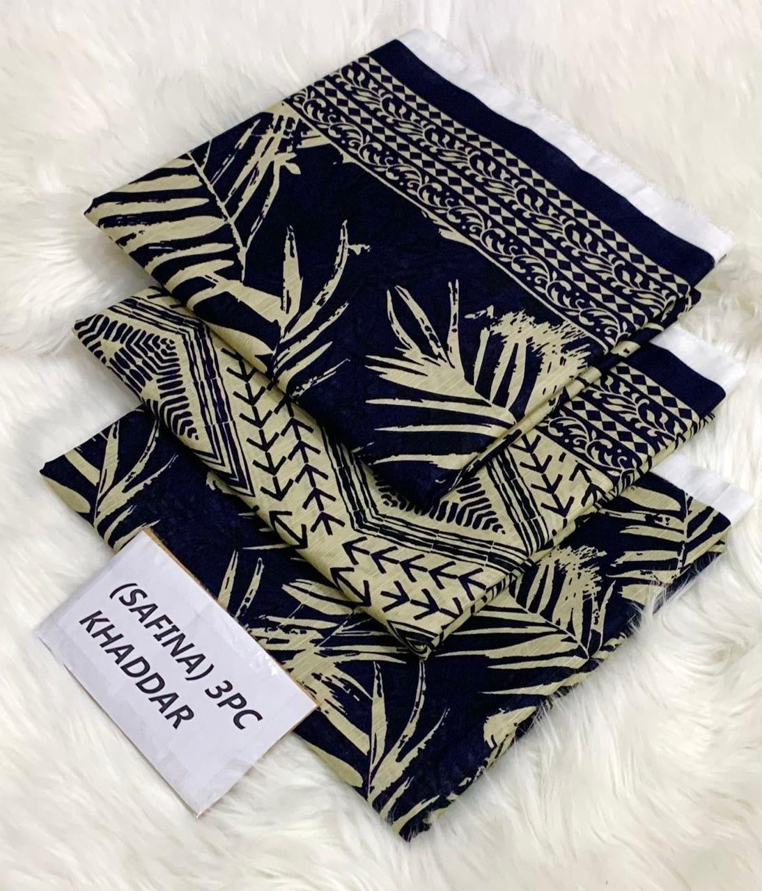 Safina Original Khaddar 3 Piece Collection – Allover Printed with Dyed Trouser