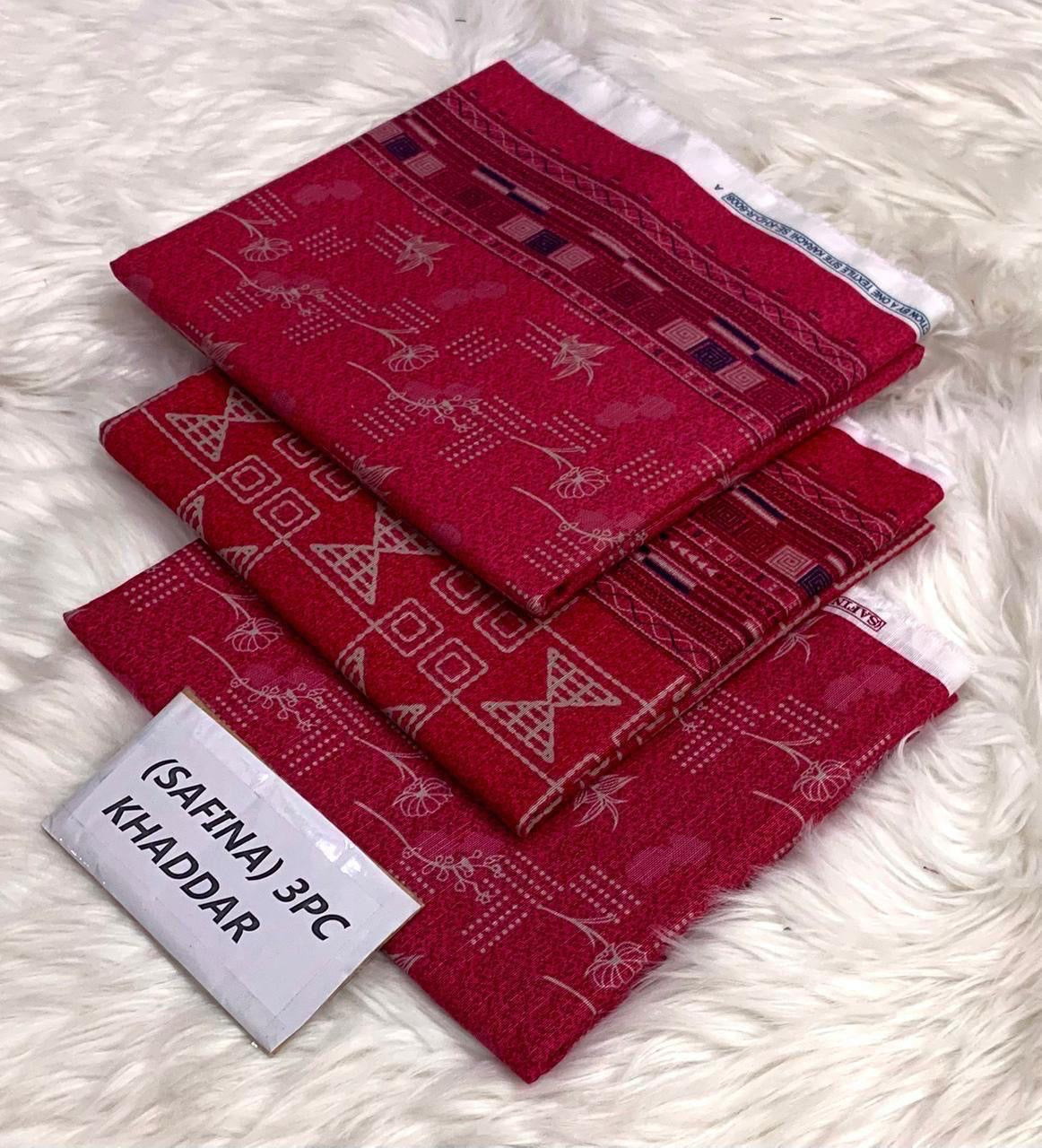 Safina Original Khaddar 3 Piece Collection – Allover Printed with Dyed Trouser