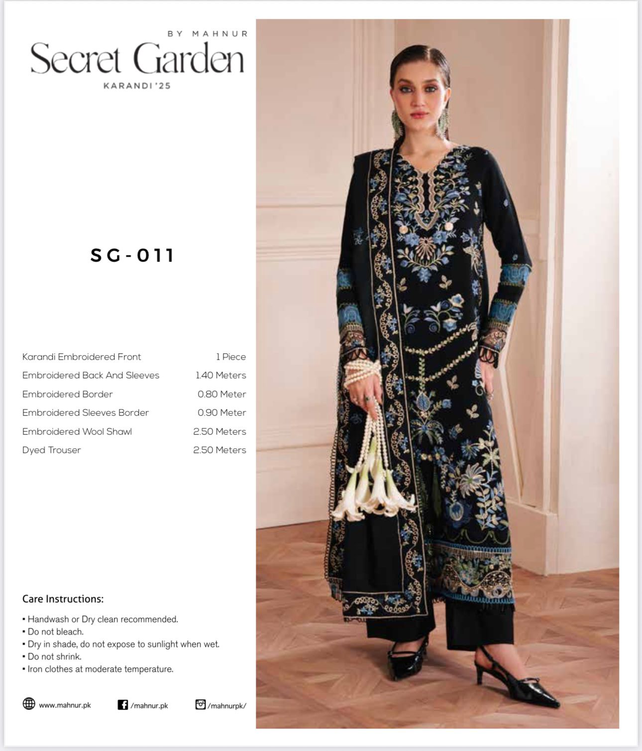 MAHNUR Secret Garden Luxury Karandi Collection – Embroidered 3-Piece Suit with Shawl