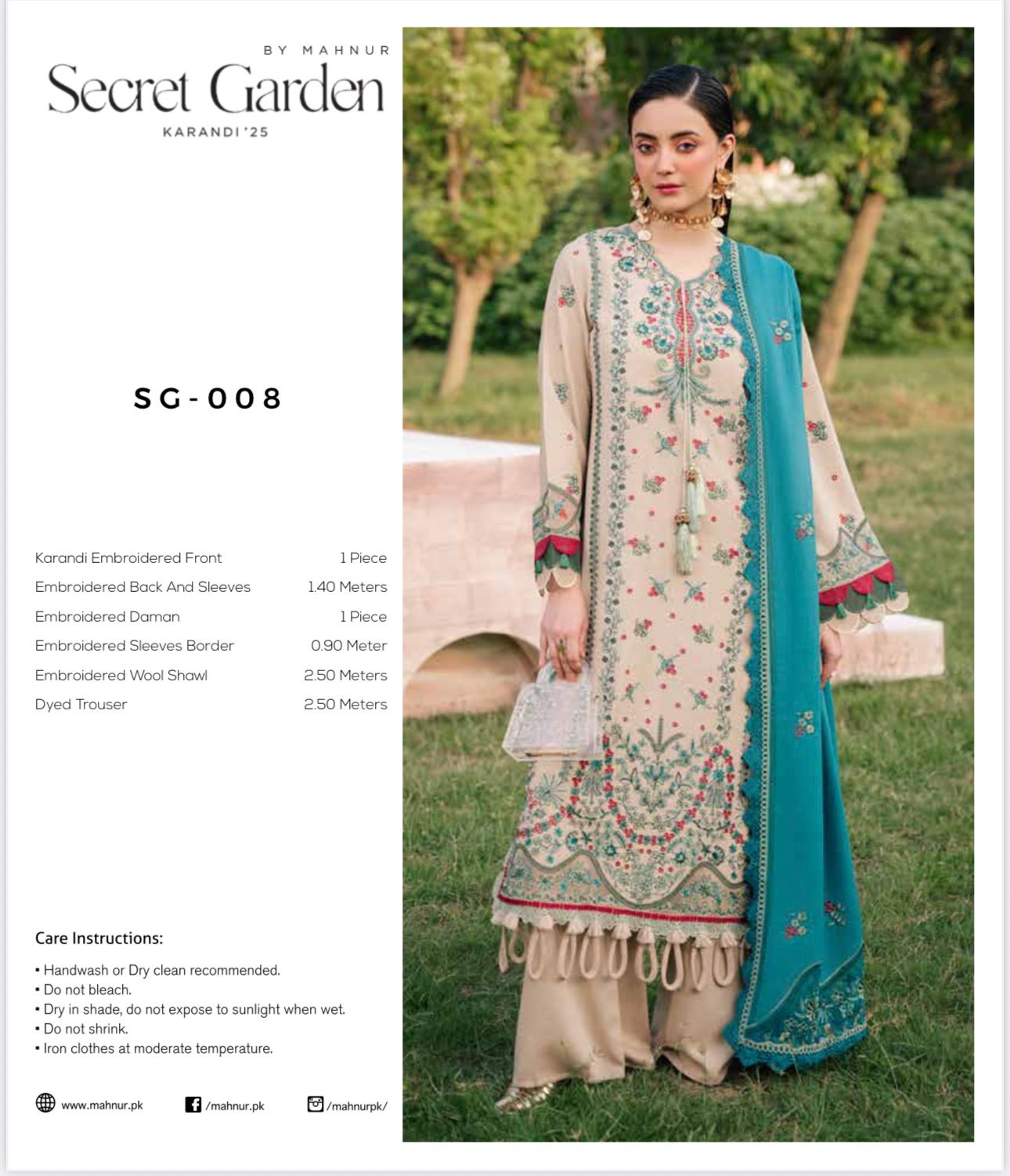 MAHNUR Secret Garden Luxury Karandi Collection – Embroidered 3-Piece Suit with Shawl