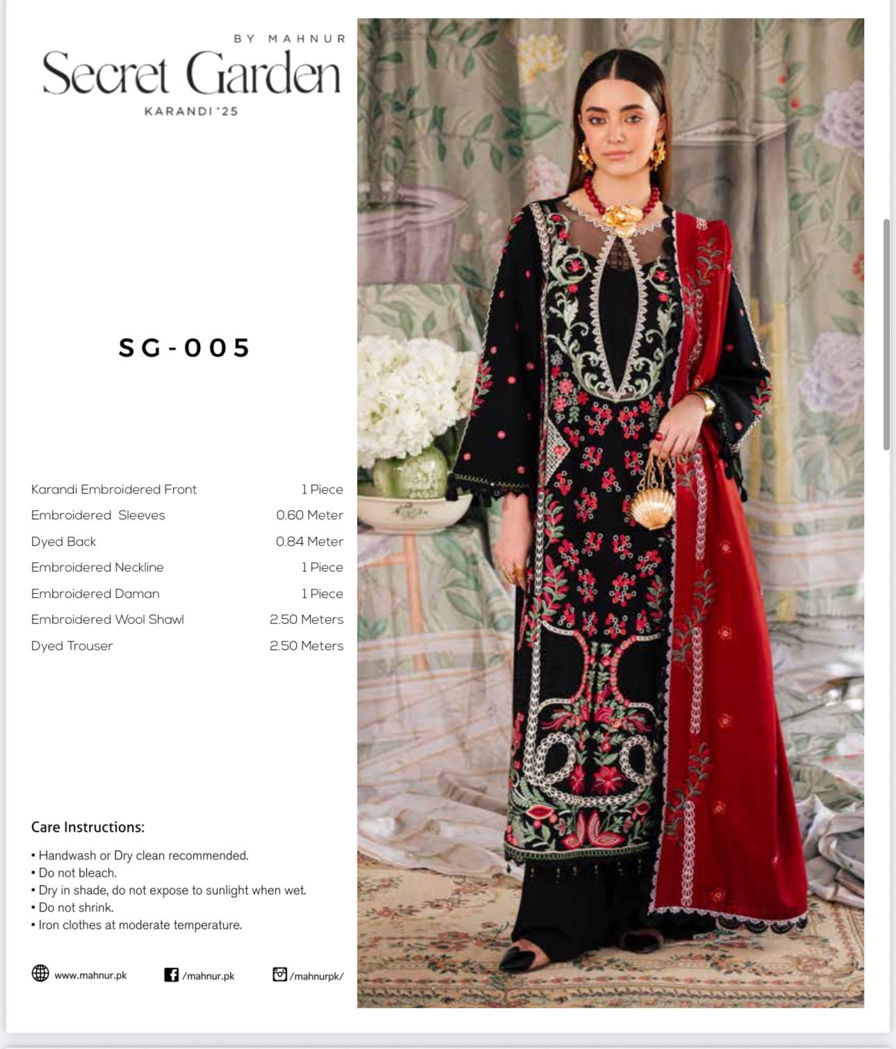 MAHNUR Secret Garden Luxury Karandi Collection – Embroidered 3-Piece Suit with Shawl