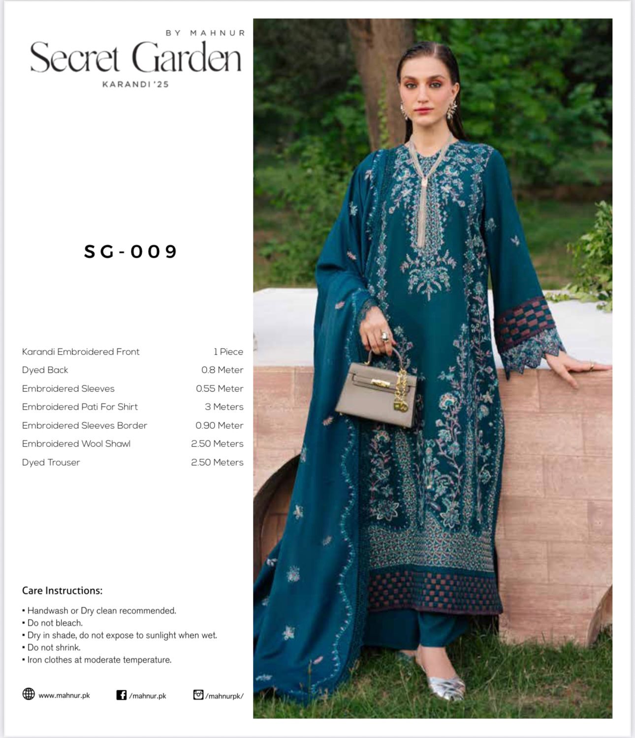 MAHNUR Secret Garden Luxury Karandi Collection – Embroidered 3-Piece Suit with Shawl