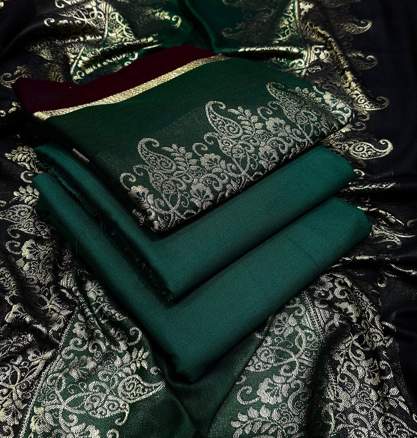 Dhanak Marina 3 Piece Collection – Plain Shirt & Trouser with Jacquard Fancy Shawl