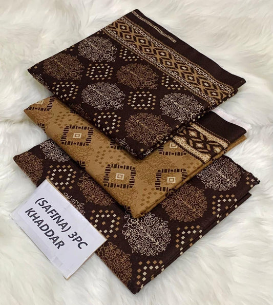 Safina Original Khaddar 3 Piece Collection – Allover Printed with Dyed Trouser