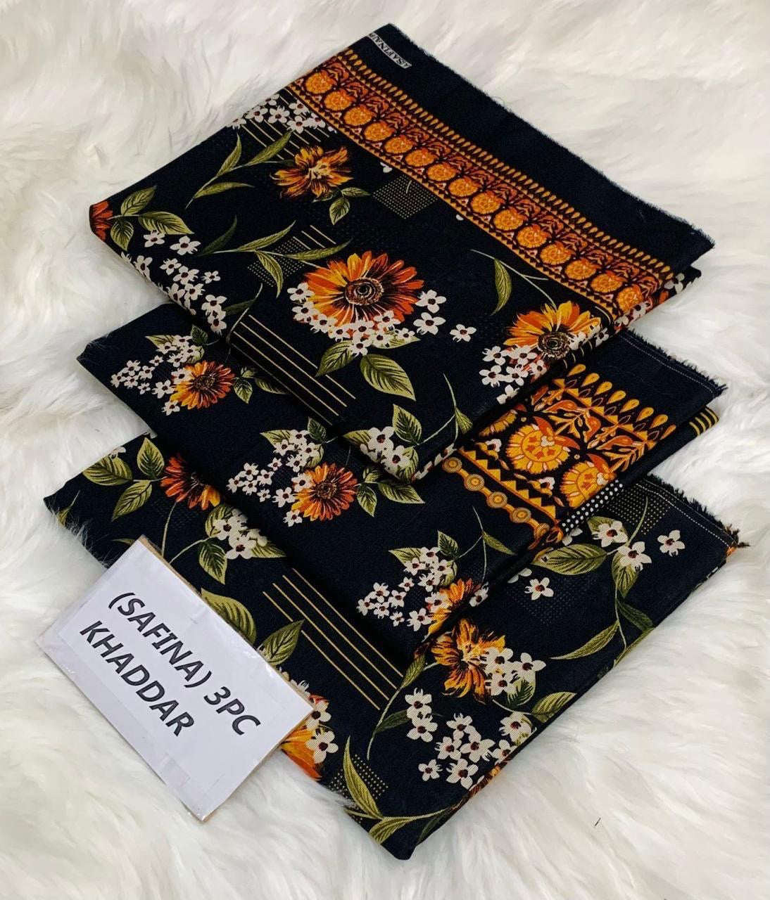 Safina Original Khaddar 3 Piece Collection – Allover Printed with Dyed Trouser