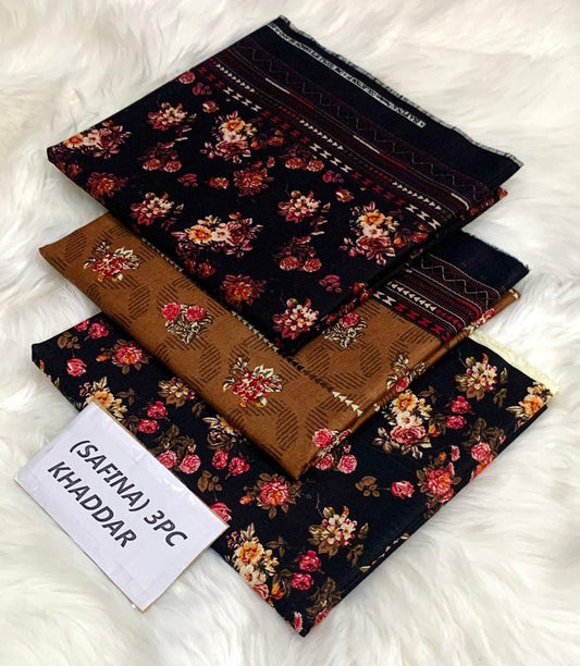 Safina Original Khaddar 3 Piece Collection – Allover Printed with Dyed Trouser