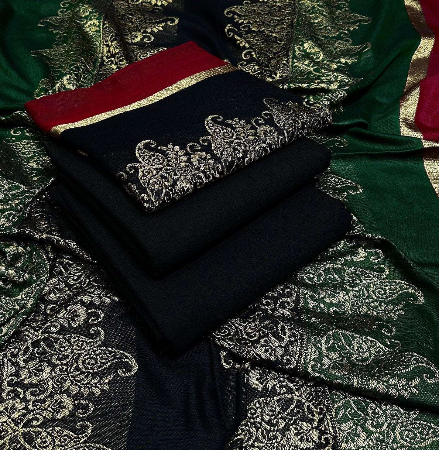 Dhanak Marina 3 Piece Collection – Plain Shirt & Trouser with Jacquard Fancy Shawl