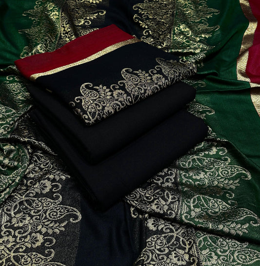 Dhanak Marina 3 Piece Collection – Plain Shirt & Trouser with Jacquard Fancy Shawl