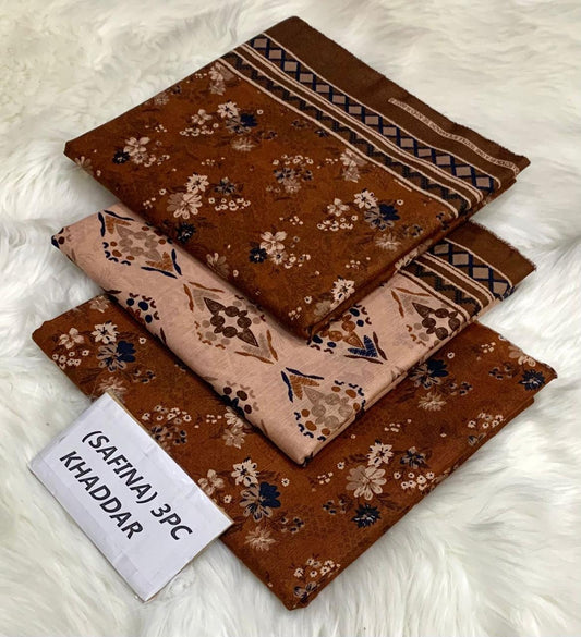 Safina Original Khaddar 3 Piece Collection – Allover Printed with Dyed Trouser