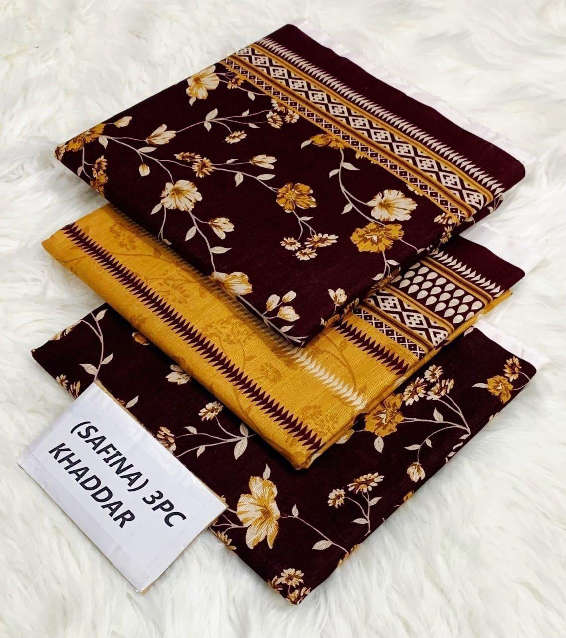 Safina Original Khaddar 3 Piece Collection – Allover Printed with Dyed Trouser