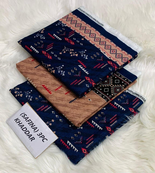 Safina Original Khaddar 3 Piece Collection – Allover Printed with Dyed Trouser