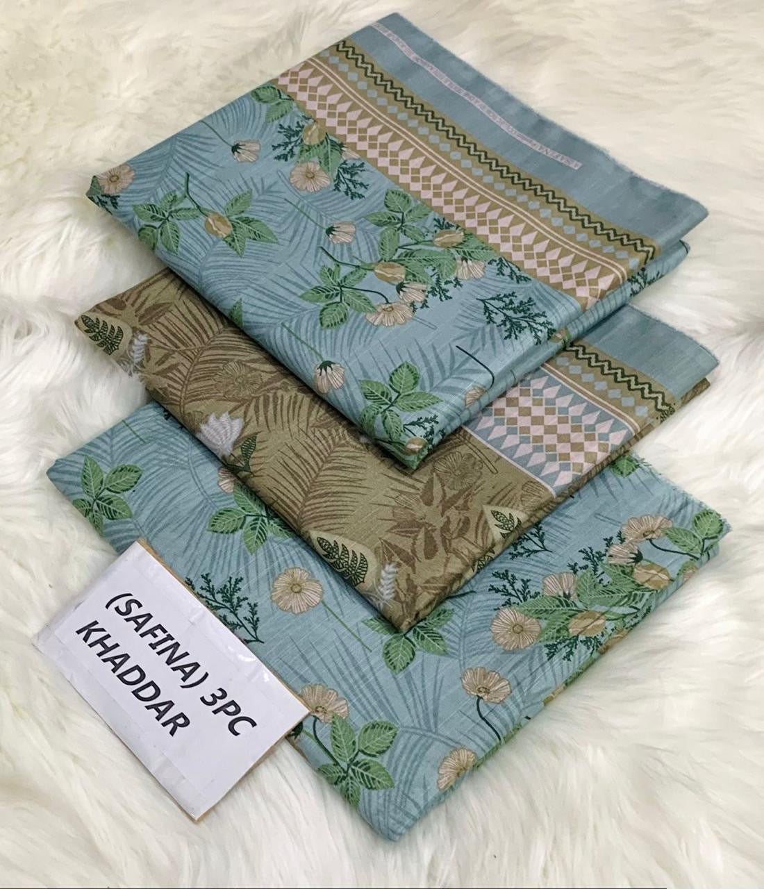 Safina Original Khaddar 3 Piece Collection – Allover Printed with Dyed Trouser