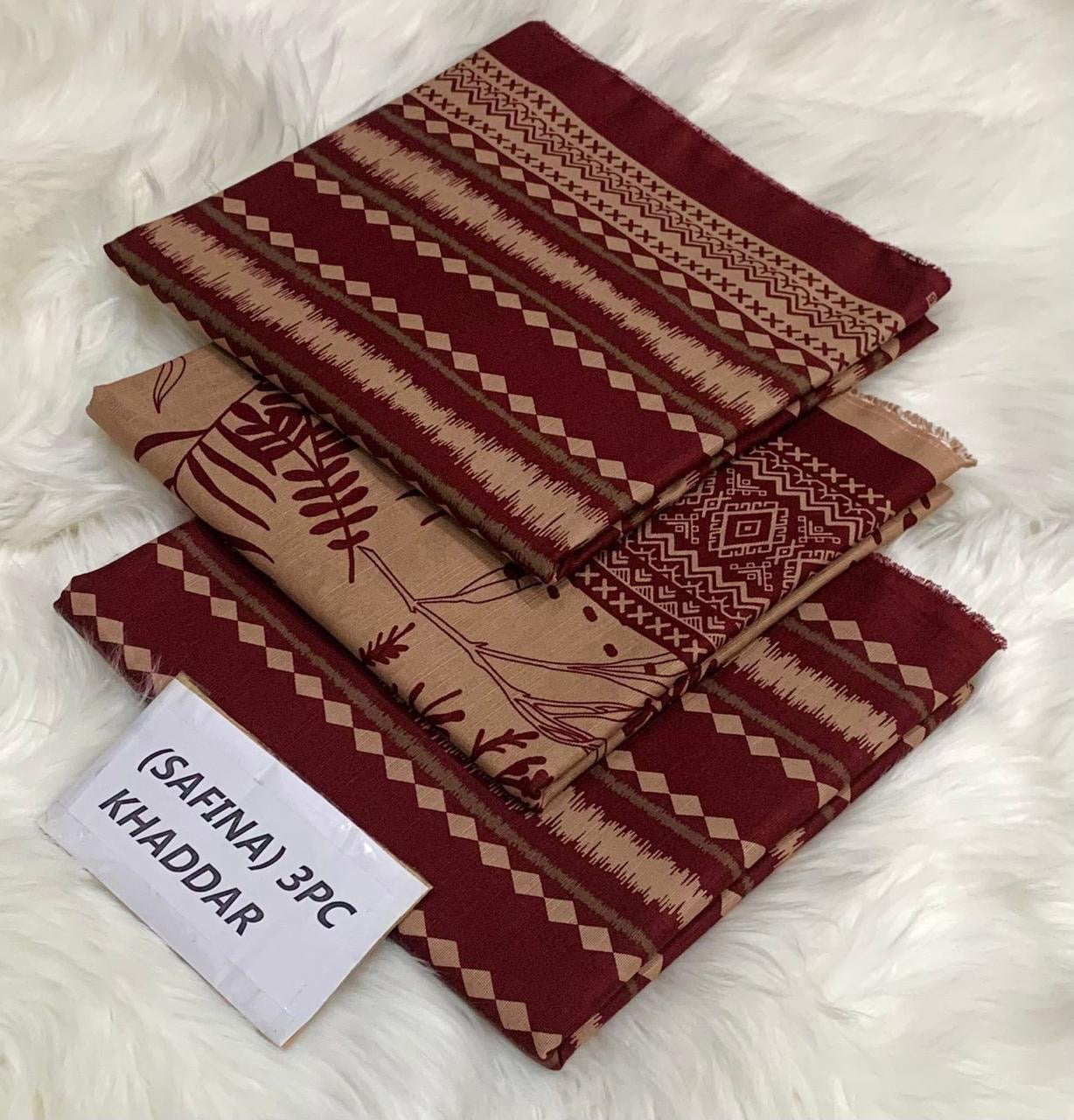 Safina Original Khaddar 3 Piece Collection – Allover Printed with Dyed Trouser