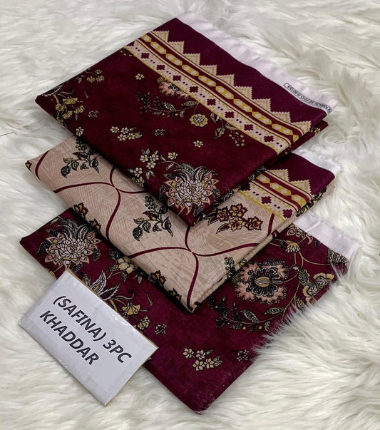 Safina Original Khaddar 3 Piece Collection – Allover Printed with Dyed Trouser