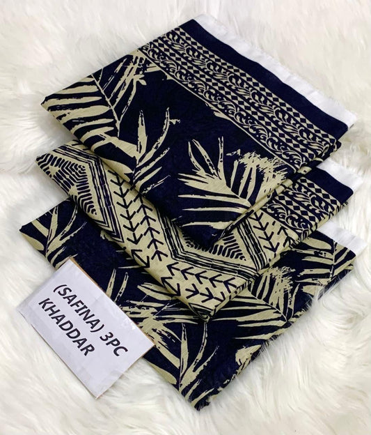Safina Original Khaddar 3 Piece Collection – Allover Printed with Dyed Trouser