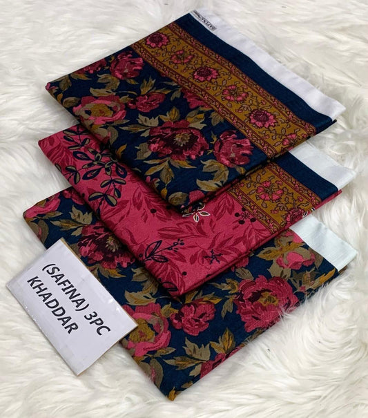 Safina Original Khaddar 3 Piece Collection – Allover Printed with Dyed Trouser