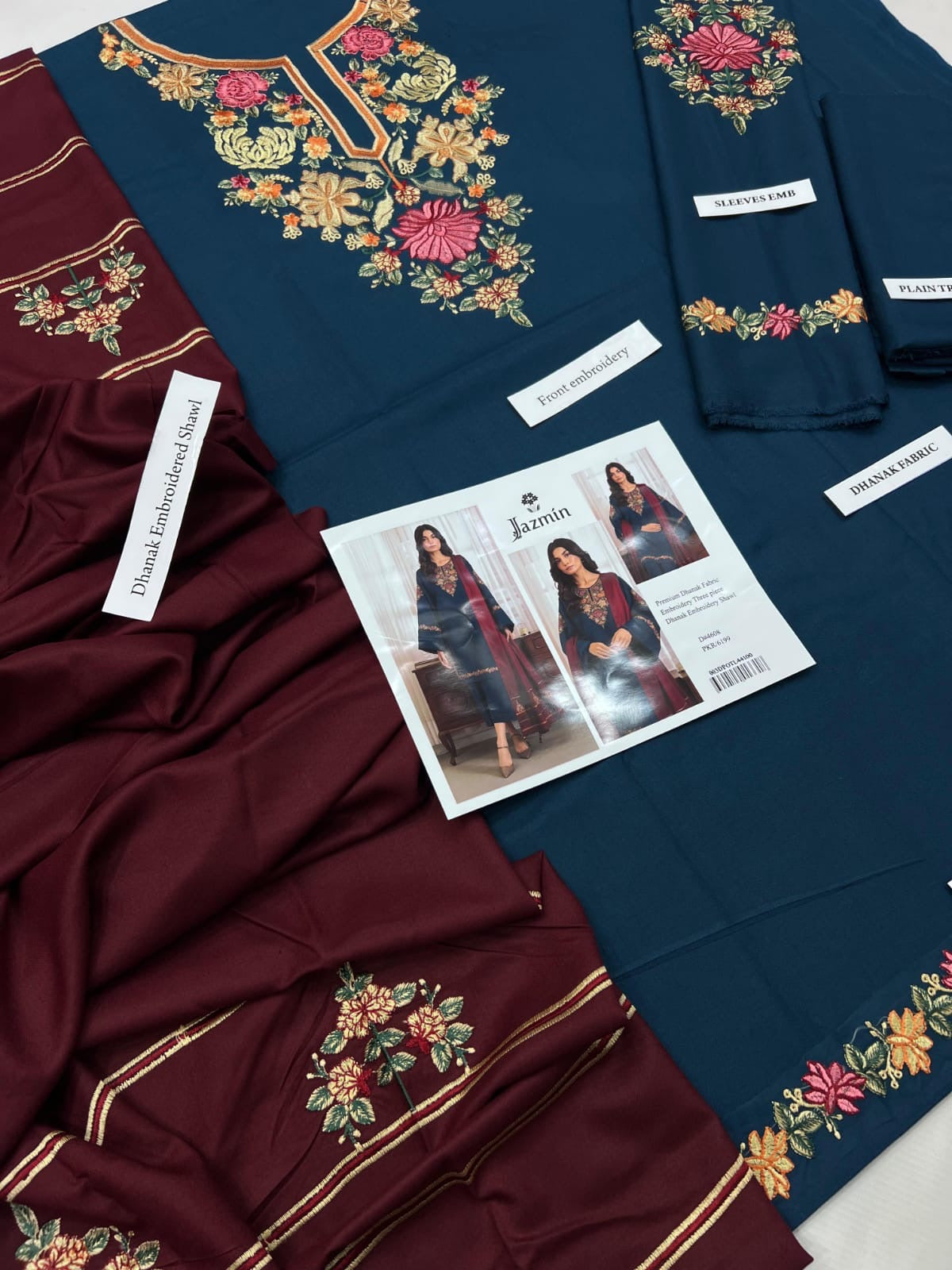 Jazmin Most Demanding Edition – 3 Piece Unstitched Dhanak Embroidered Suit