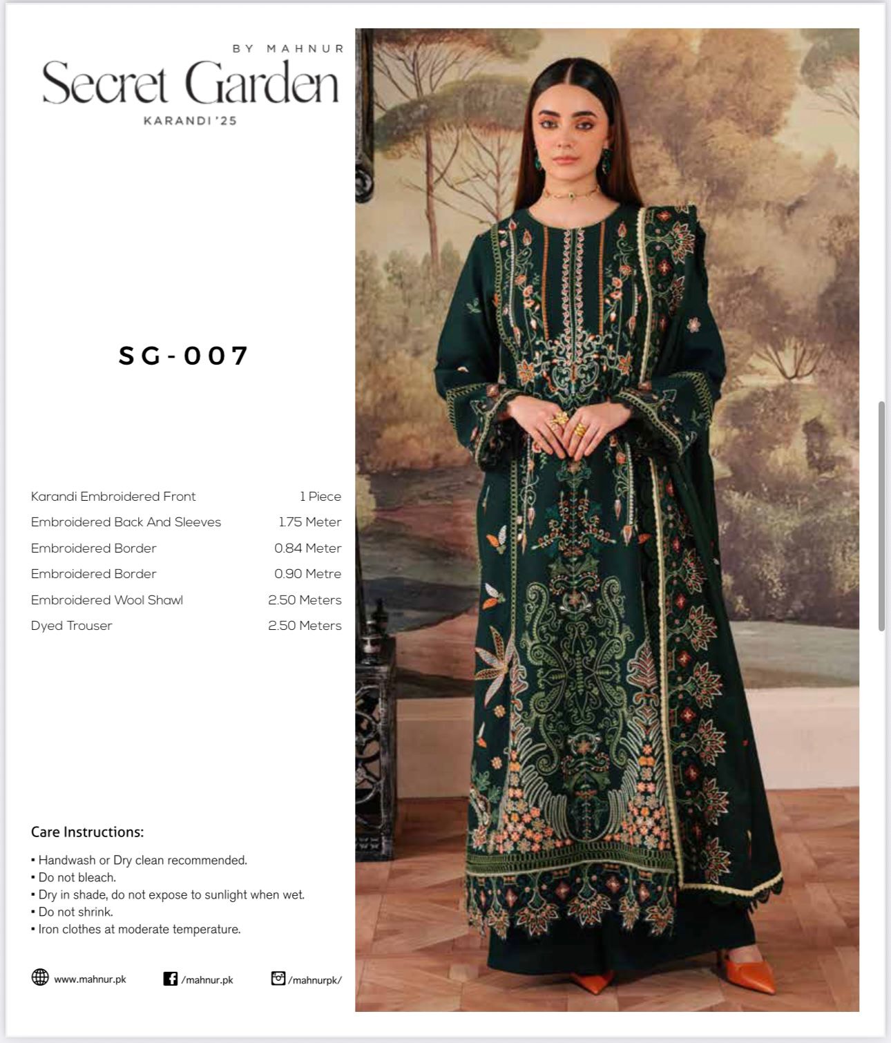 MAHNUR Secret Garden Luxury Karandi Collection – Embroidered 3-Piece Suit with Shawl