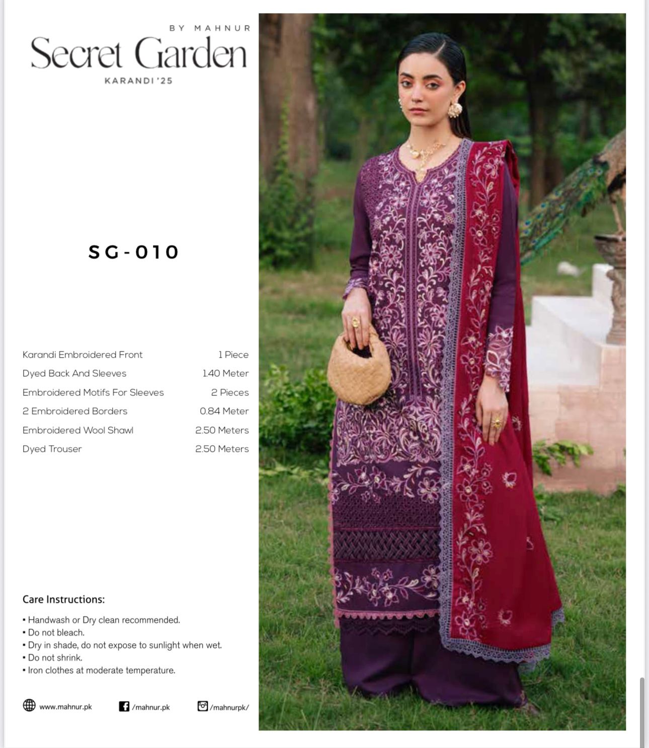 MAHNUR Secret Garden Luxury Karandi Collection – Embroidered 3-Piece Suit with Shawl