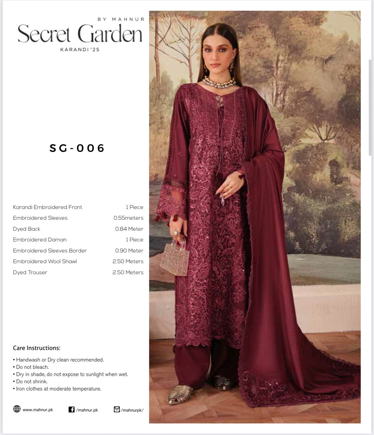 MAHNUR Secret Garden Luxury Karandi Collection – Embroidered 3-Piece Suit with Shawl