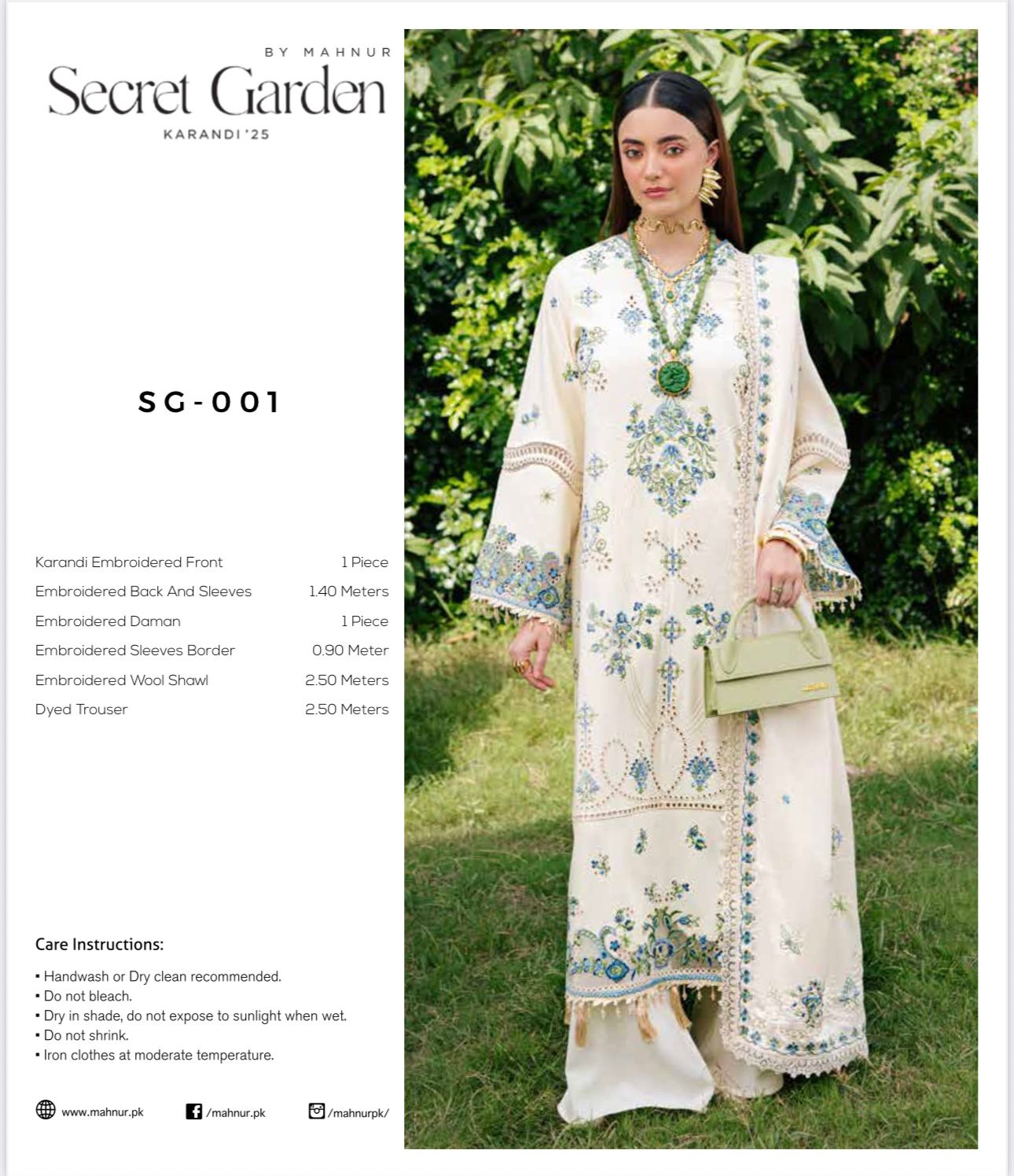 MAHNUR Secret Garden Luxury Karandi Collection – Embroidered 3-Piece Suit with Shawl
