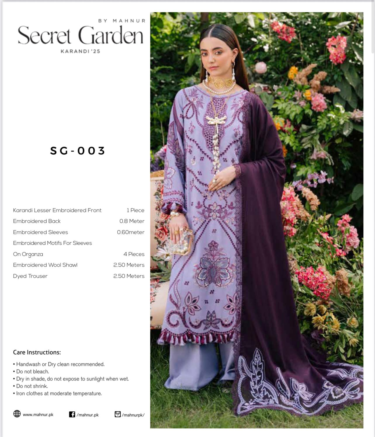 MAHNUR Secret Garden Luxury Karandi Collection – Embroidered 3-Piece Suit with Shawl