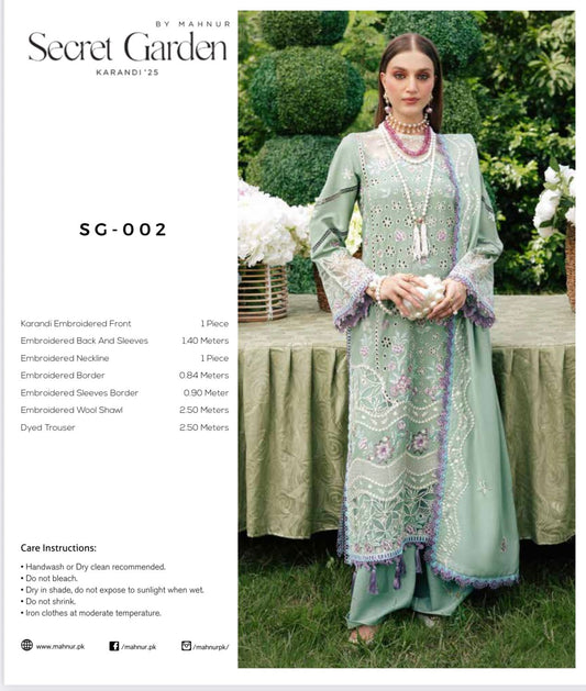 MAHNUR Secret Garden Luxury Karandi Collection – Embroidered 3-Piece Suit with Shawl