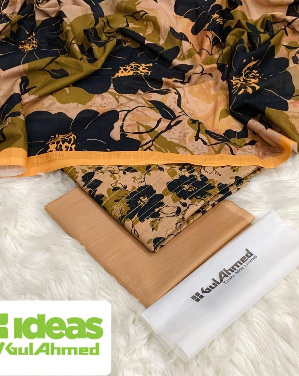 Gul Ahmed Khaddar 3pc Zari Fancy shirt with plan trouser and khaddar Duppata