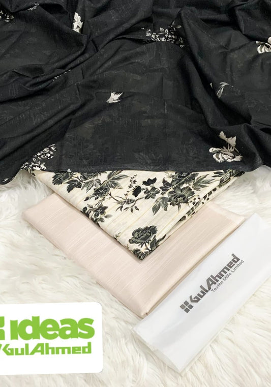 Gul Ahmed Khaddar 3pc Zari Fancy shirt with plan trouser and khaddar Duppata